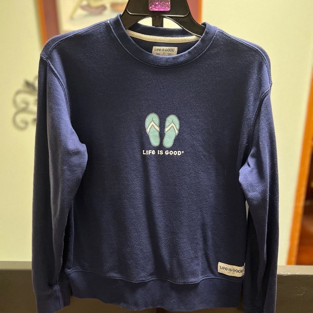 Life Is Good Women's Navy Sweatshirt with Flip-Flop Design #248